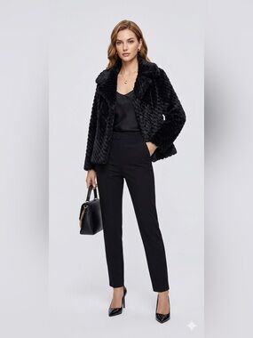Miss Sixty Luxury Bolero Cut Faux Fur Plush Coat Mob Wife Gothic SMALL Black